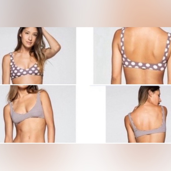 NWT [KikiRio] Reversible Polka Dot/Stiped Bikini Swimsuit Top Women's Sz XS - Picture 3 of 12